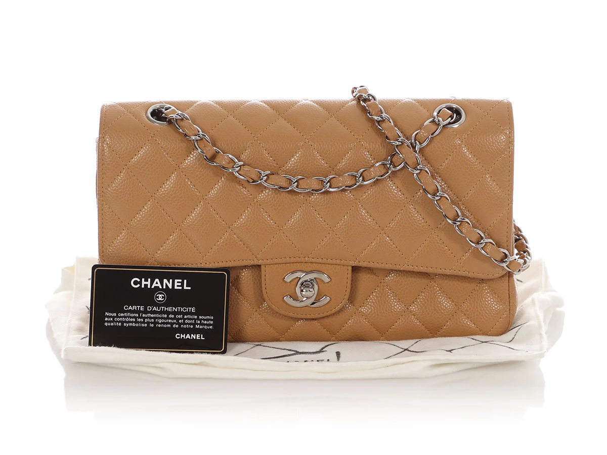 Chanel Medium/Large Dark Beige Quilted Caviar Classic Double Flap - Image 2