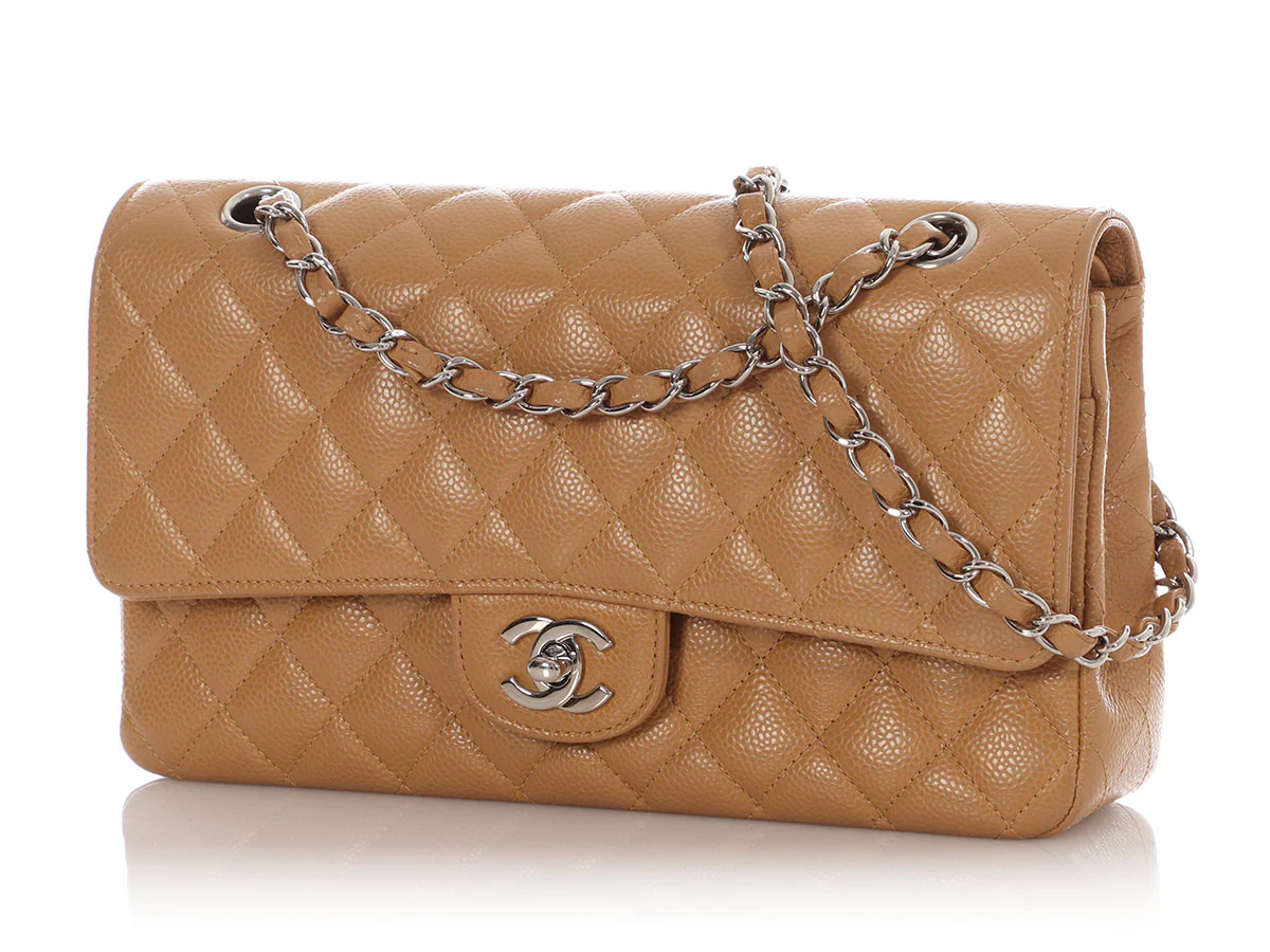 Chanel Medium/Large Dark Beige Quilted Caviar Classic Double Flap - Image 3
