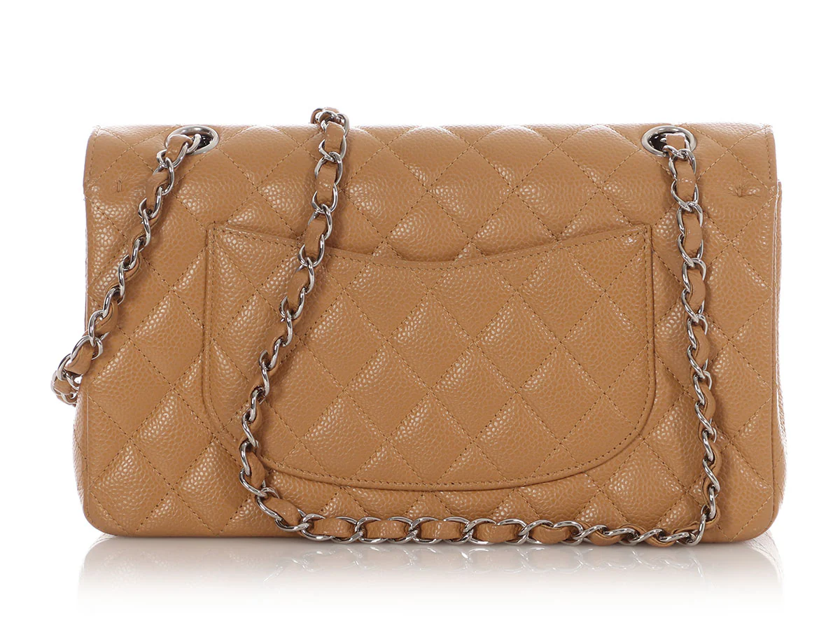Chanel Medium/Large Dark Beige Quilted Caviar Classic Double Flap - Image 5