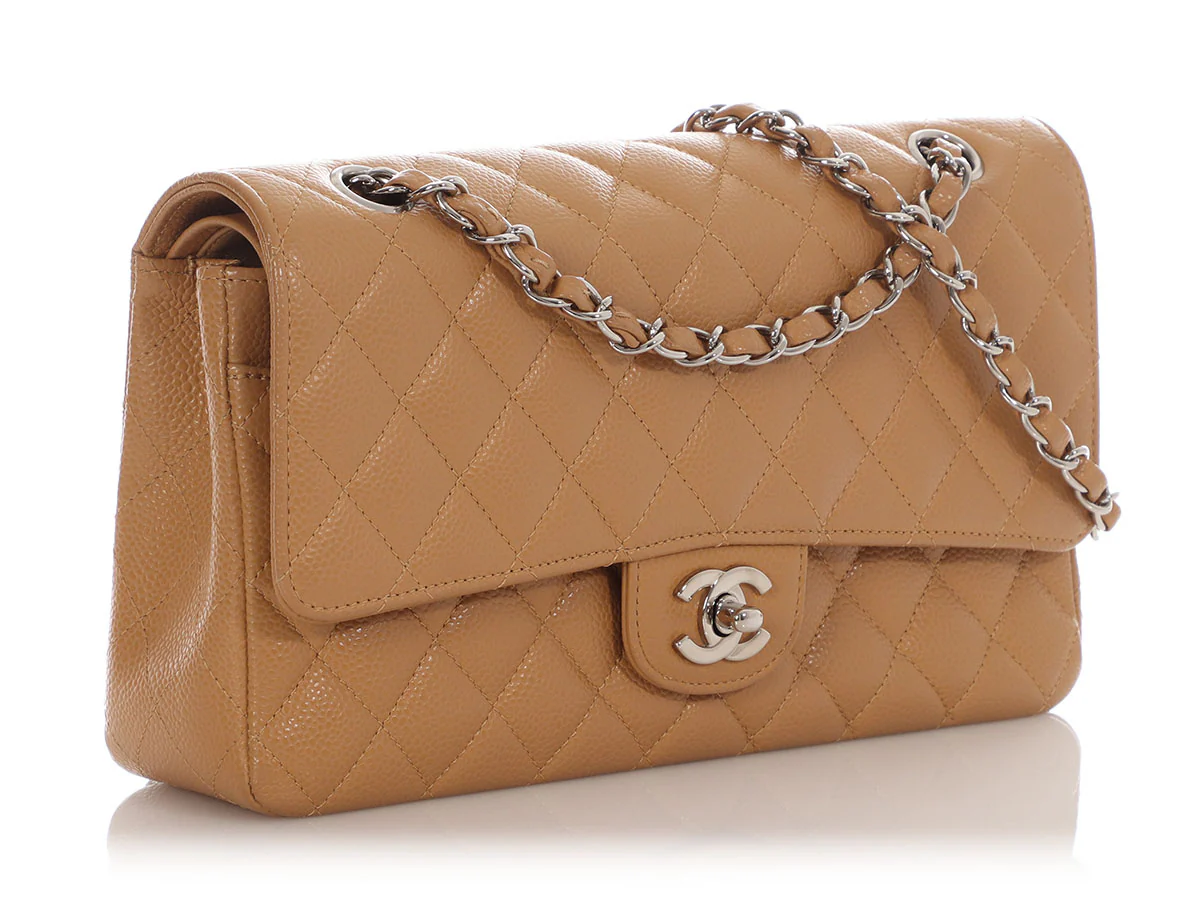 Chanel Medium/Large Dark Beige Quilted Caviar Classic Double Flap - Image 6