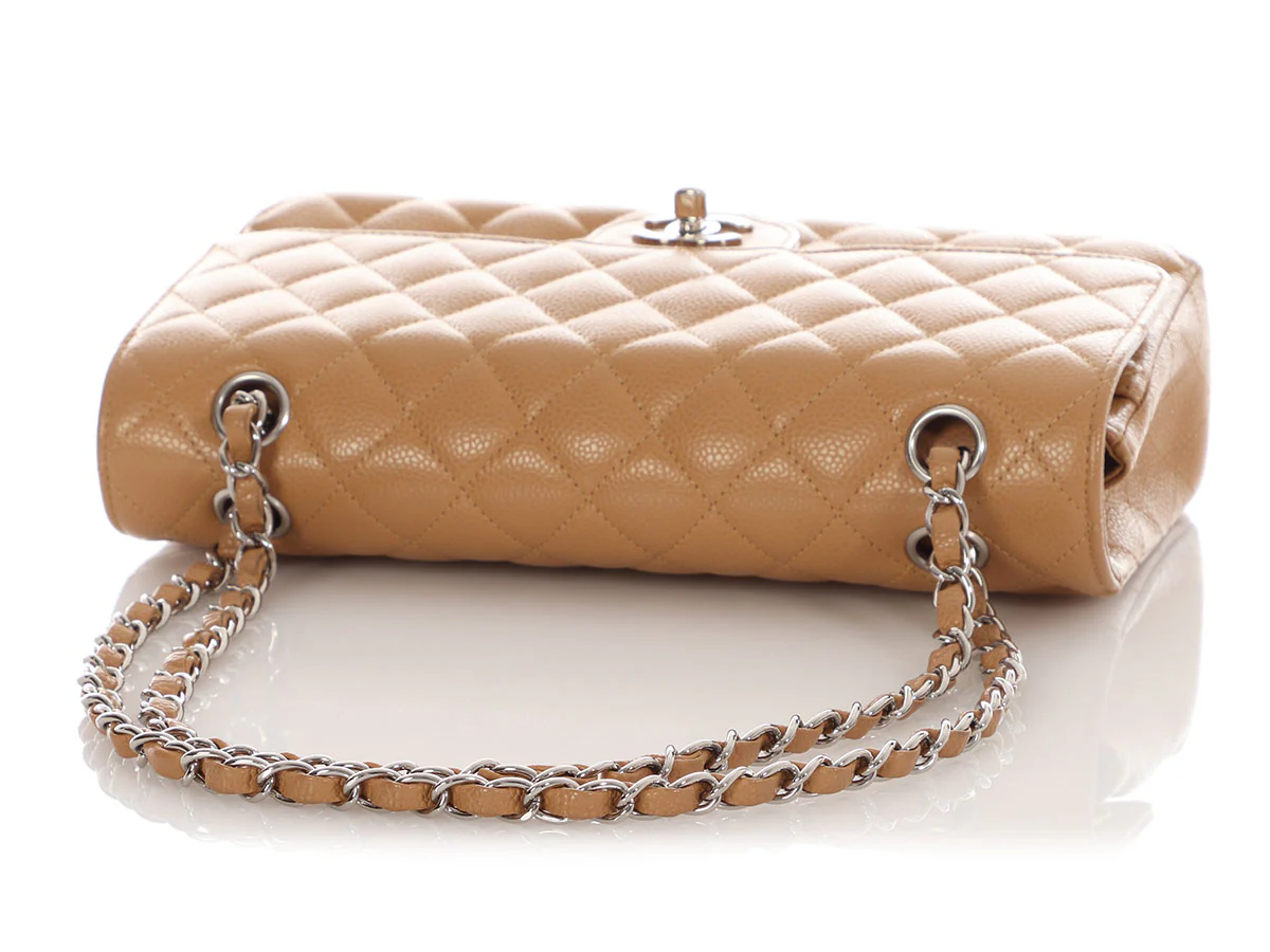 Chanel Medium/Large Dark Beige Quilted Caviar Classic Double Flap - Image 8