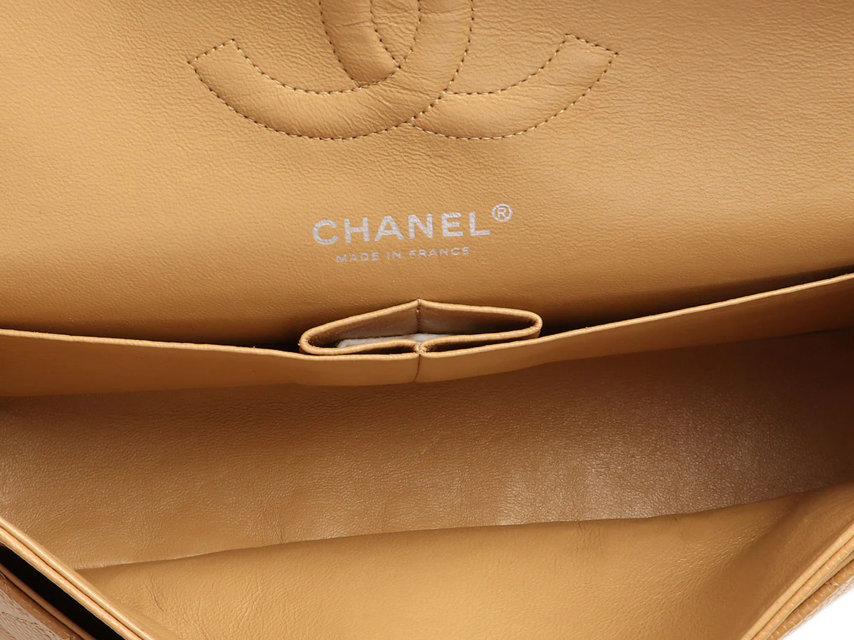 Chanel Medium/Large Dark Beige Quilted Caviar Classic Double Flap - Image 9