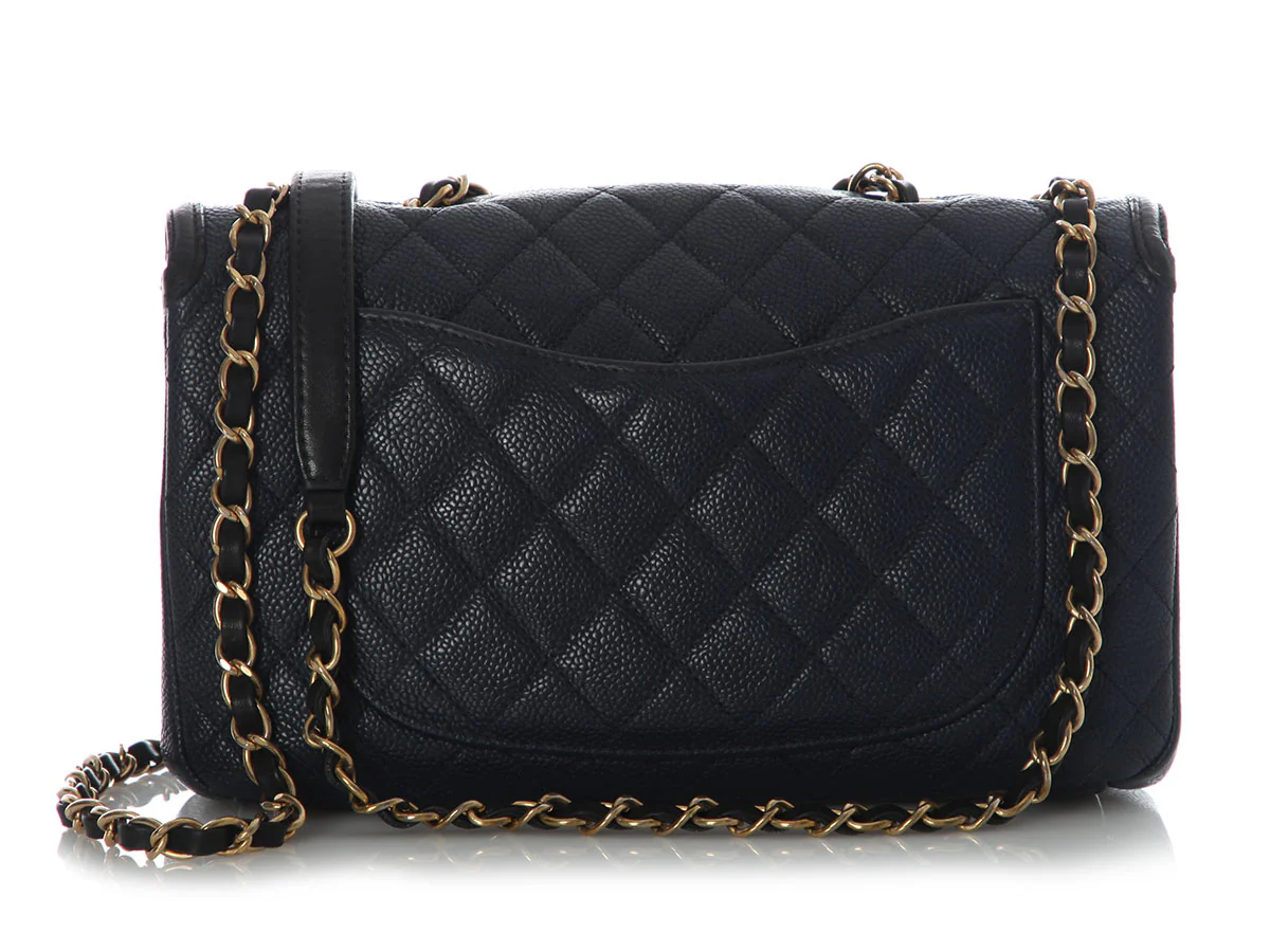 Chanel Medium Navy and Black Quilted Caviar CC Filigree Flap - Image 4