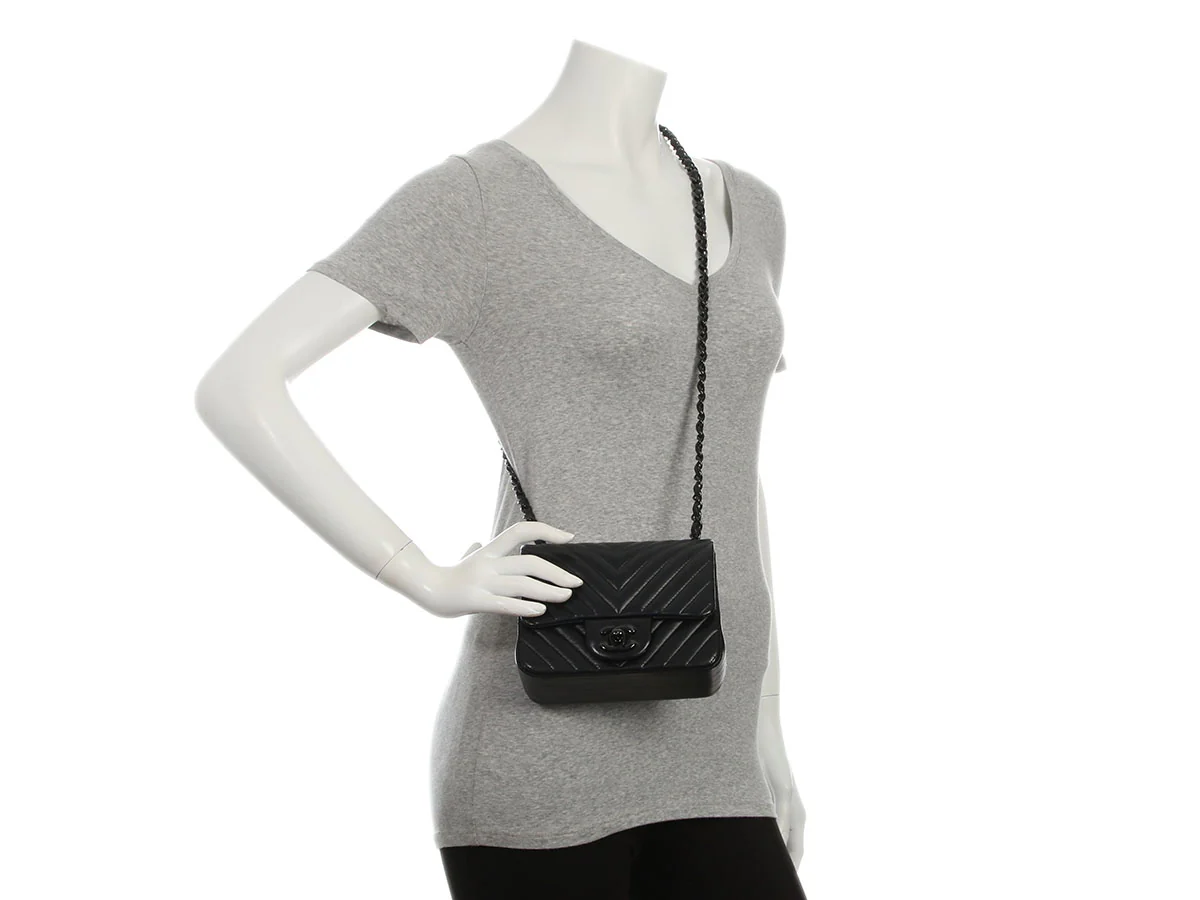 Chanel Mini So Black Chevron-Quilted Lambskin Rectangular Classic - Image 11