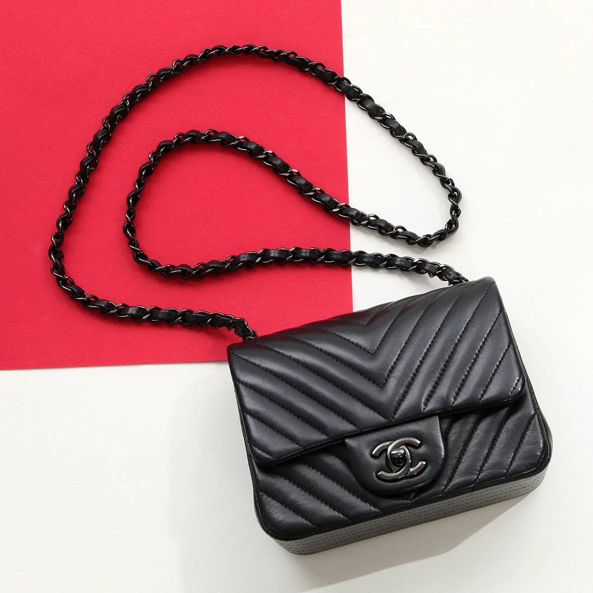 Chanel Mini So Black Chevron-Quilted Lambskin Rectangular Classic - Image 2
