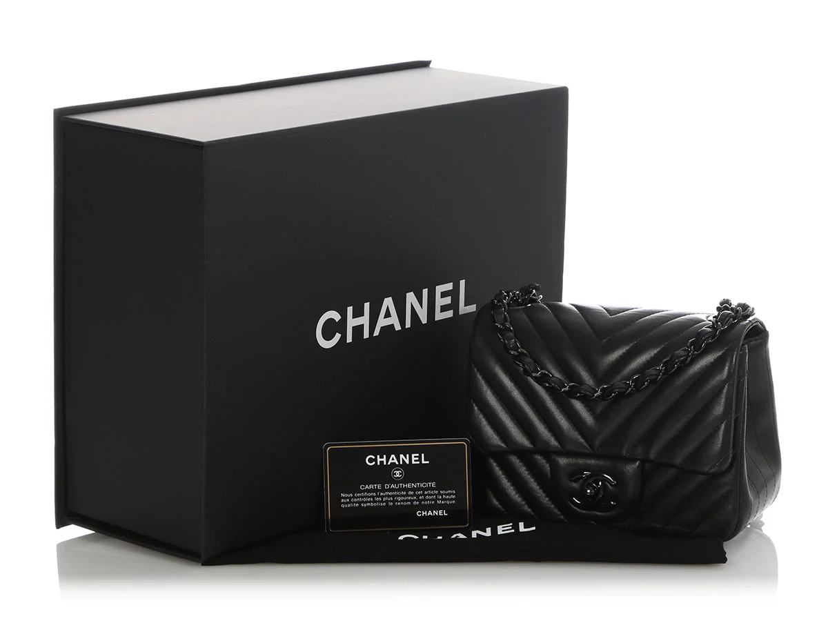 Chanel Mini So Black Chevron-Quilted Lambskin Rectangular Classic - Image 3