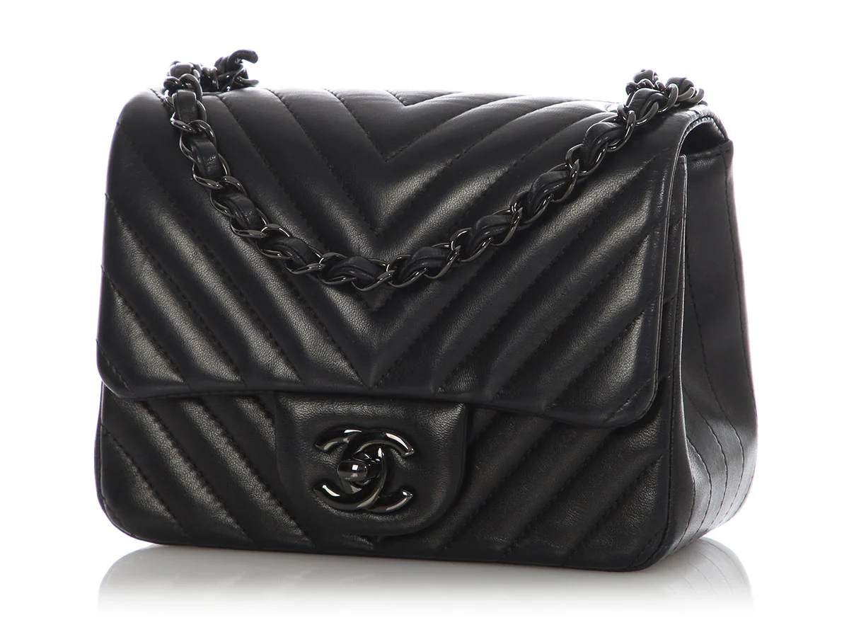 Chanel Mini So Black Chevron-Quilted Lambskin Rectangular Classic - Image 4