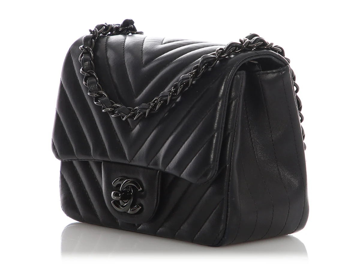 Chanel Mini So Black Chevron-Quilted Lambskin Rectangular Classic - Image 5