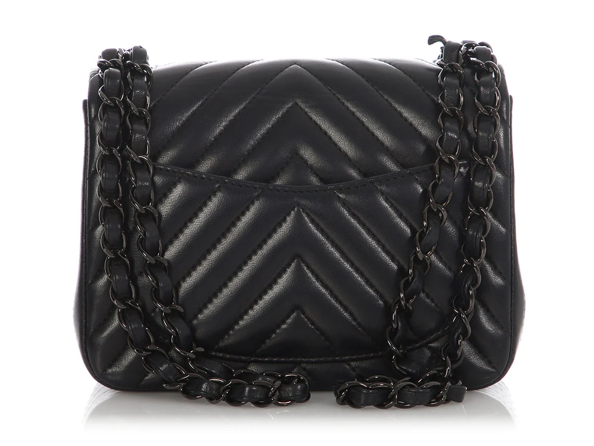 Chanel Mini So Black Chevron-Quilted Lambskin Rectangular Classic - Image 6