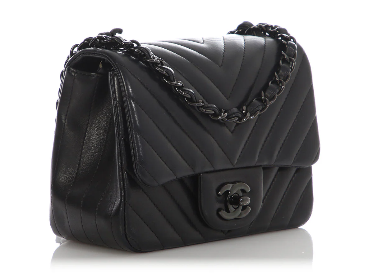 Chanel Mini So Black Chevron-Quilted Lambskin Rectangular Classic - Image 7