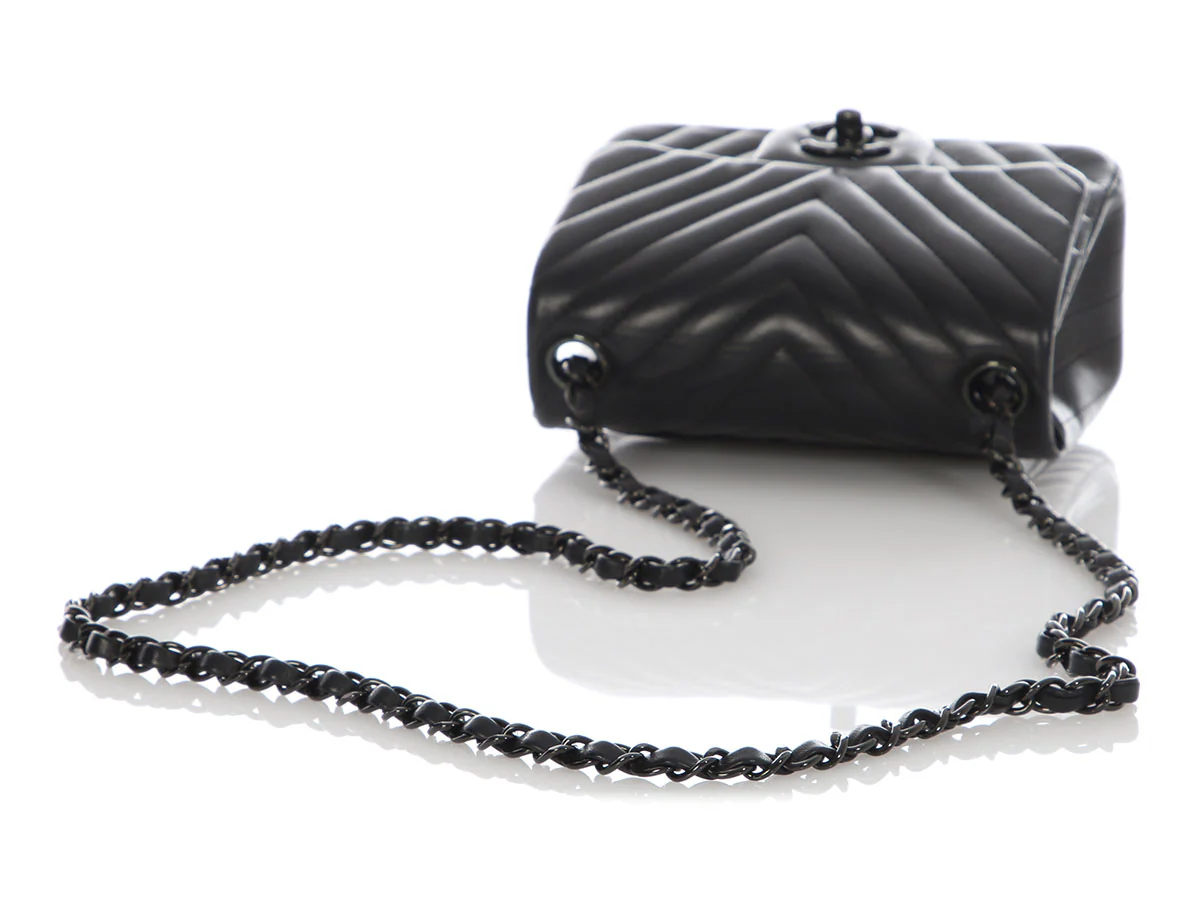 Chanel Mini So Black Chevron-Quilted Lambskin Rectangular Classic - Image 9