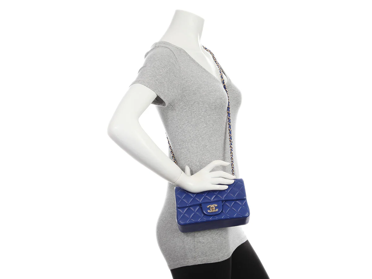 Chanel Mini Blue Quilted Lambskin Rectangular Classic - Image 10