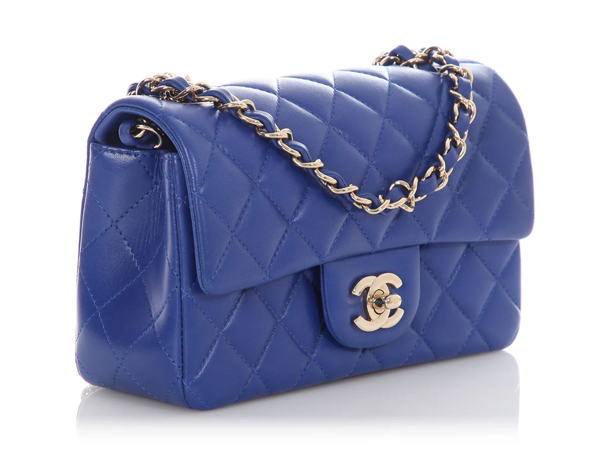 Chanel Mini Blue Quilted Lambskin Rectangular Classic - Image 6