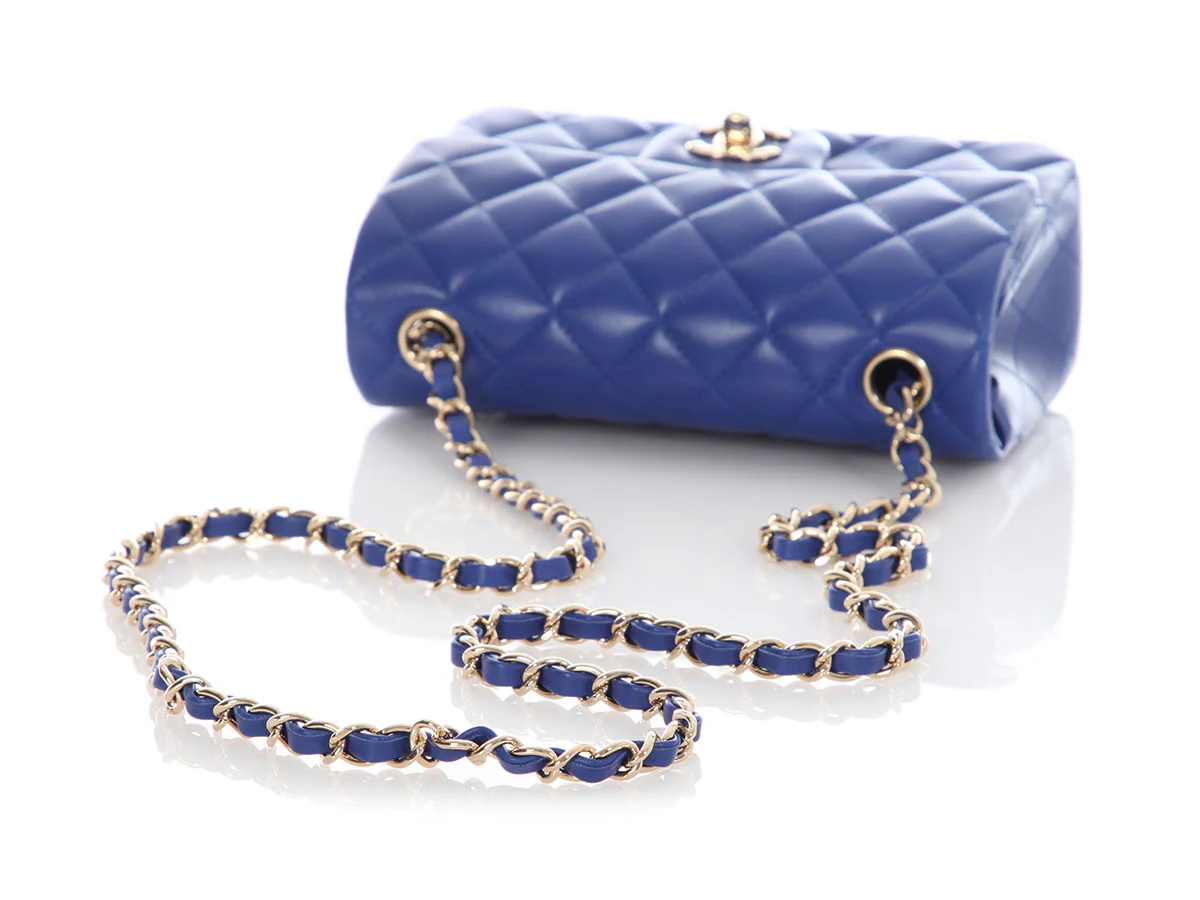 Chanel Mini Blue Quilted Lambskin Rectangular Classic - Image 8