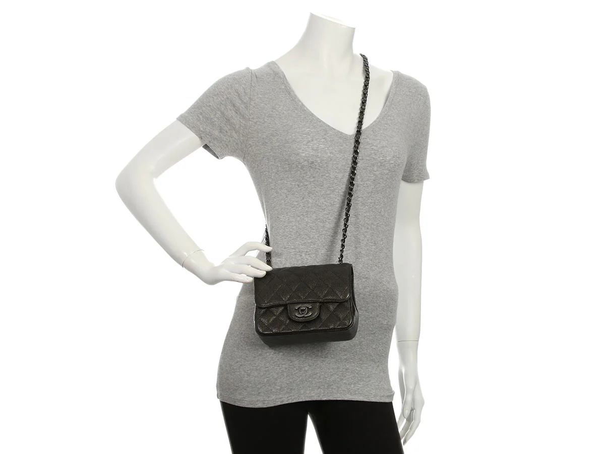 Chanel Mini Dark Charcoal Quilted Caviar Square Classic - Image 10