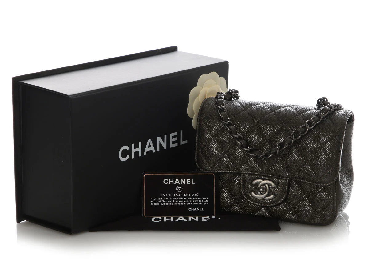 Chanel Mini Dark Charcoal Quilted Caviar Square Classic - Image 2
