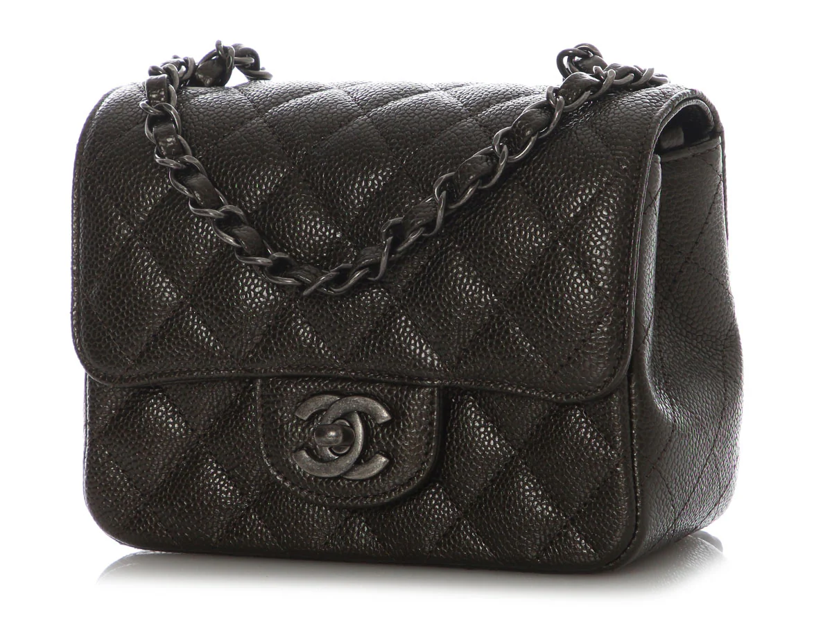 Chanel Mini Dark Charcoal Quilted Caviar Square Classic - Image 3
