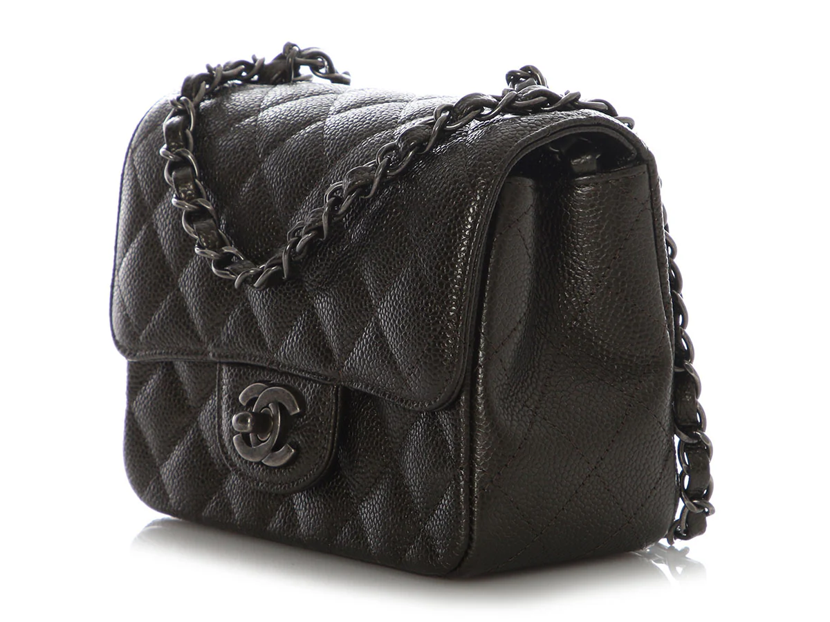 Chanel Mini Dark Charcoal Quilted Caviar Square Classic - Image 4