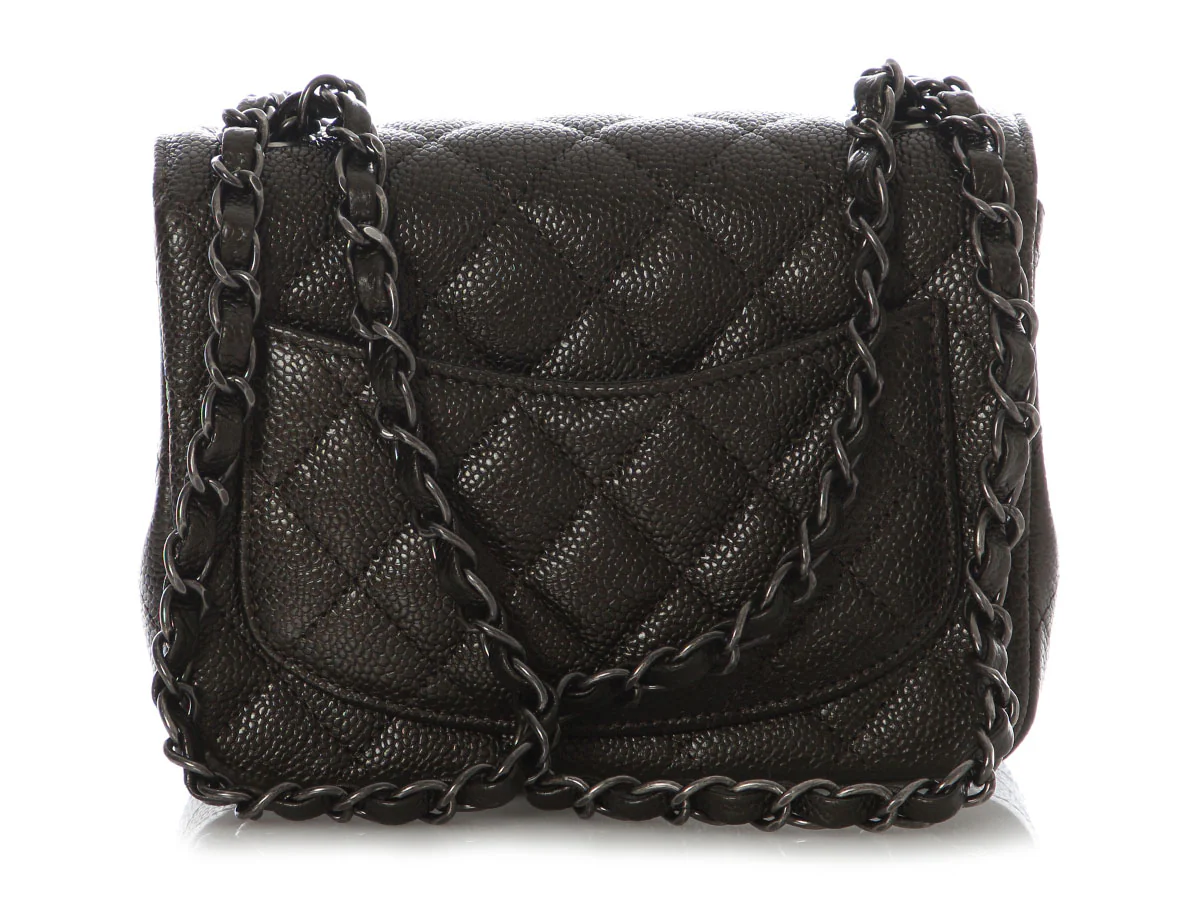 Chanel Mini Dark Charcoal Quilted Caviar Square Classic - Image 5