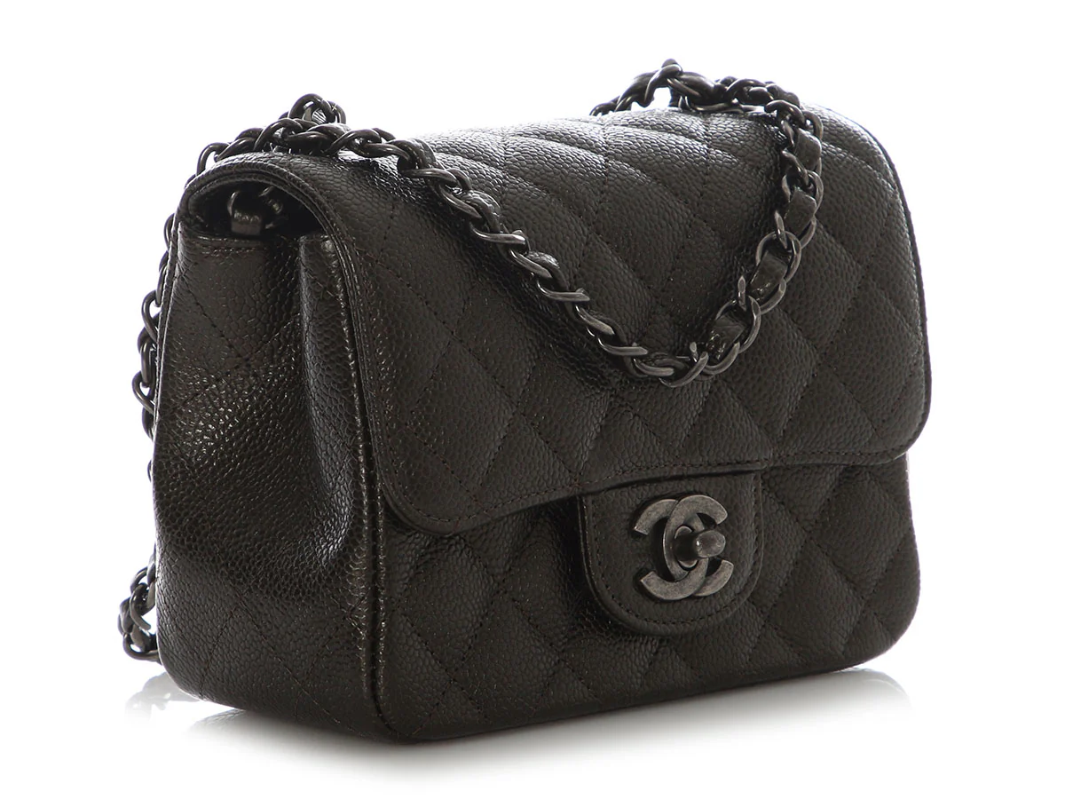 Chanel Mini Dark Charcoal Quilted Caviar Square Classic - Image 6
