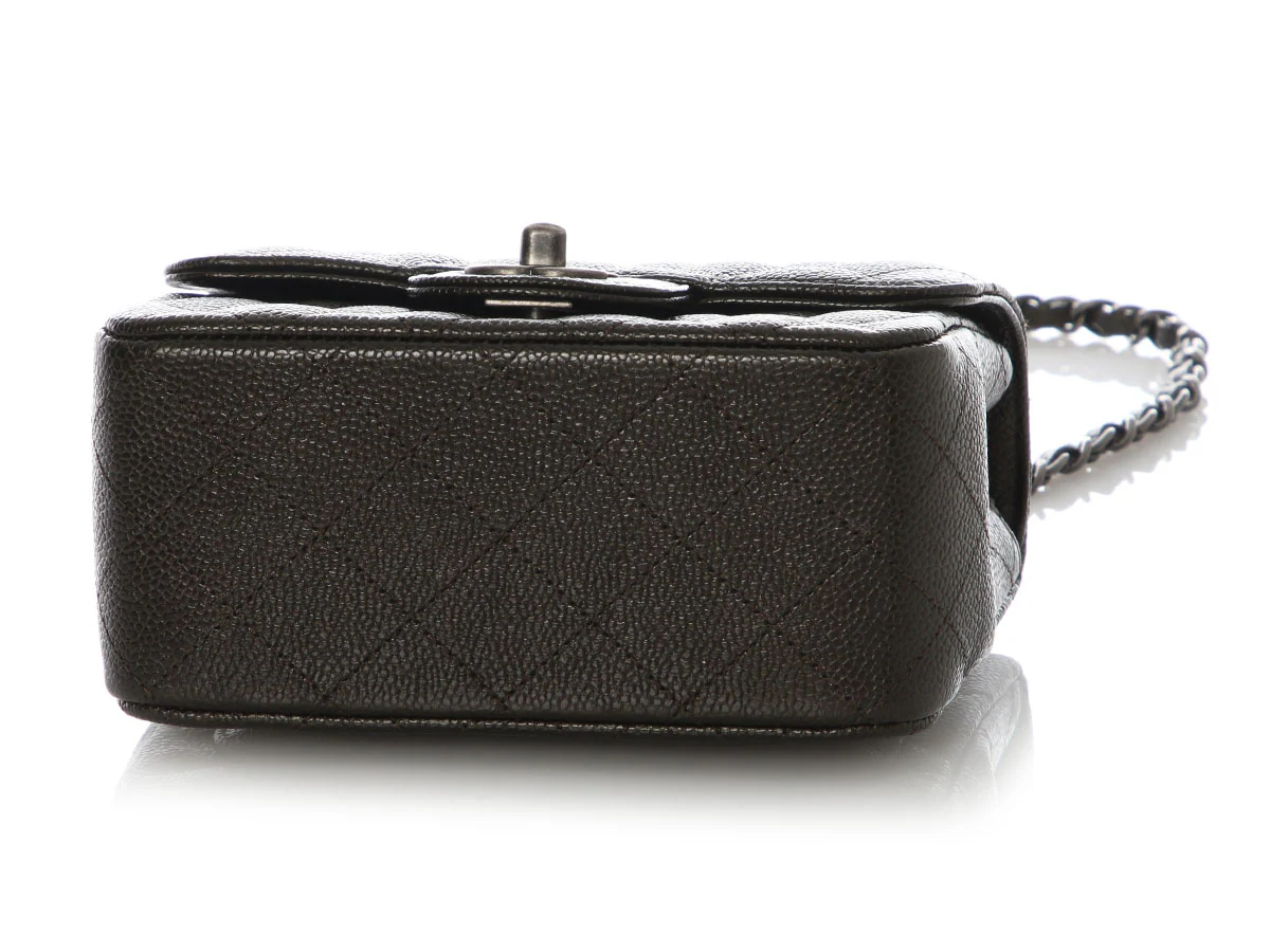 Chanel Mini Dark Charcoal Quilted Caviar Square Classic - Image 7