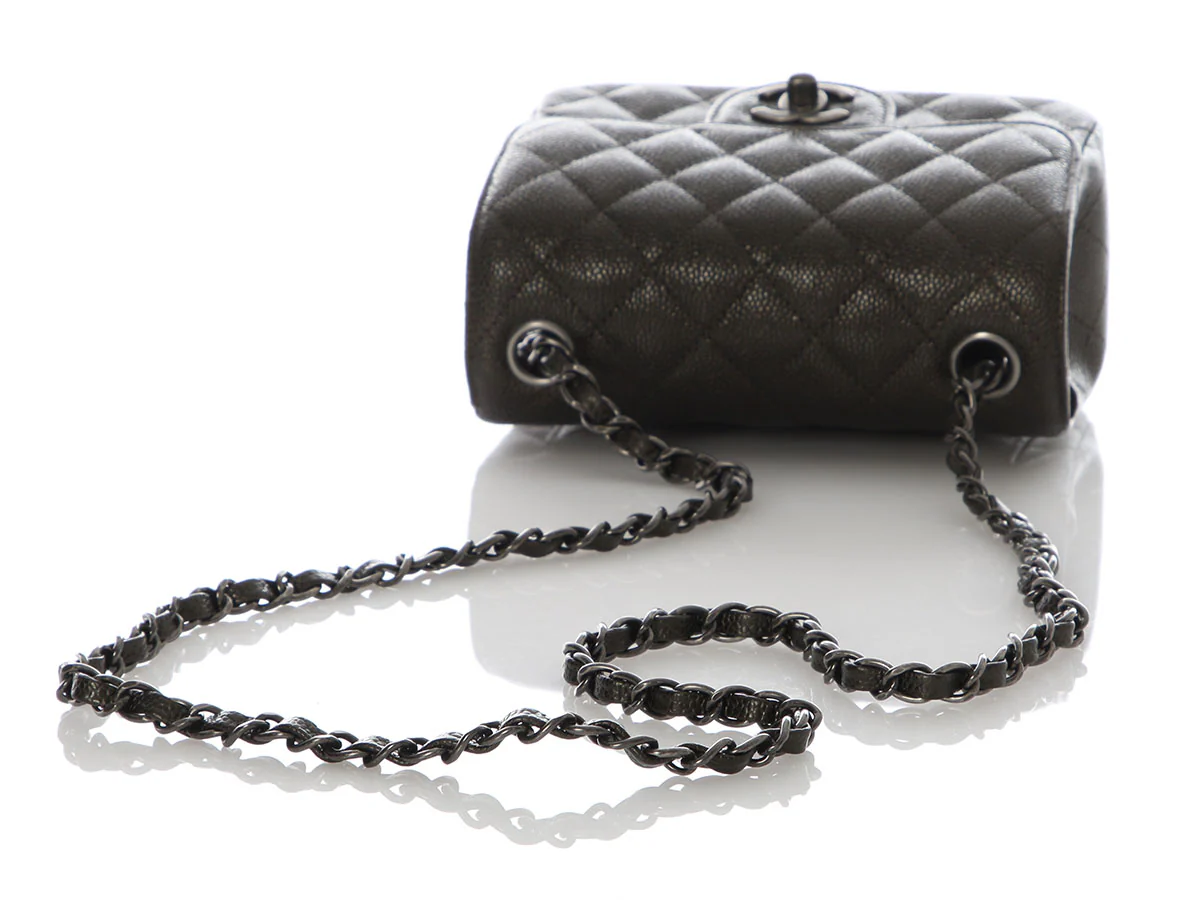 Chanel Mini Dark Charcoal Quilted Caviar Square Classic - Image 8