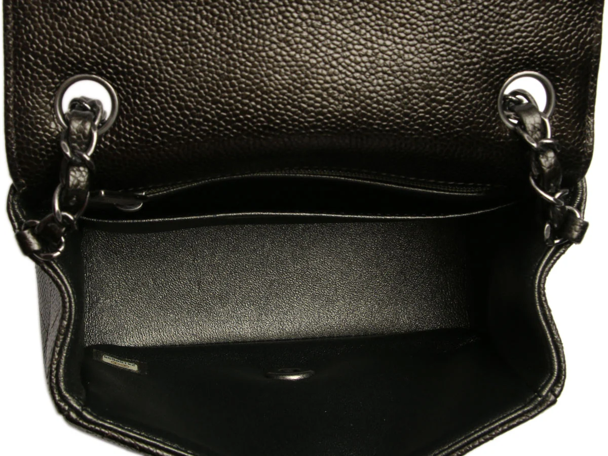 Chanel Mini Dark Charcoal Quilted Caviar Square Classic - Image 9