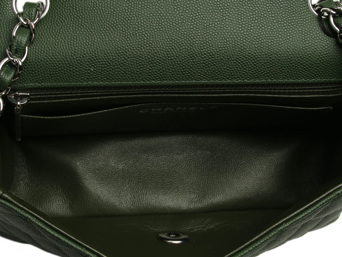 Chanel Mini Dark Green Quilted Caviar Classic - Image 10