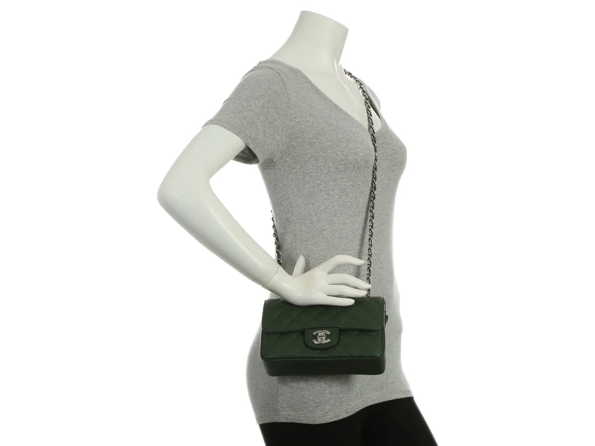 Chanel Mini Dark Green Quilted Caviar Classic - Image 11