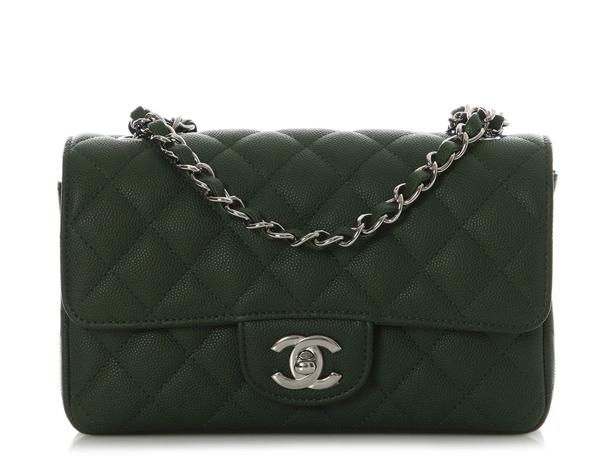 Chanel Mini Dark Green Quilted Caviar Classic - Image 2