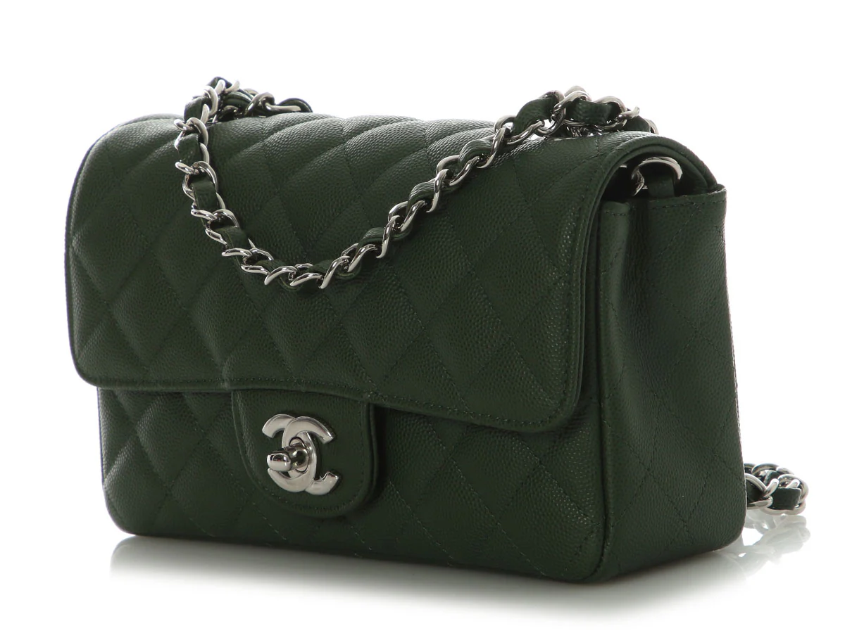 Chanel Mini Dark Green Quilted Caviar Classic - Image 5