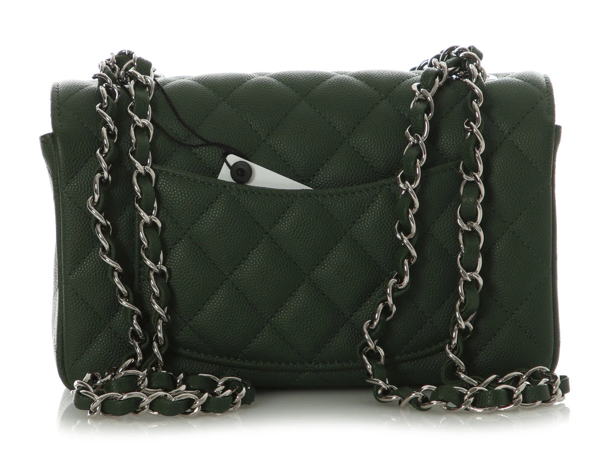 Chanel Mini Dark Green Quilted Caviar Classic - Image 6