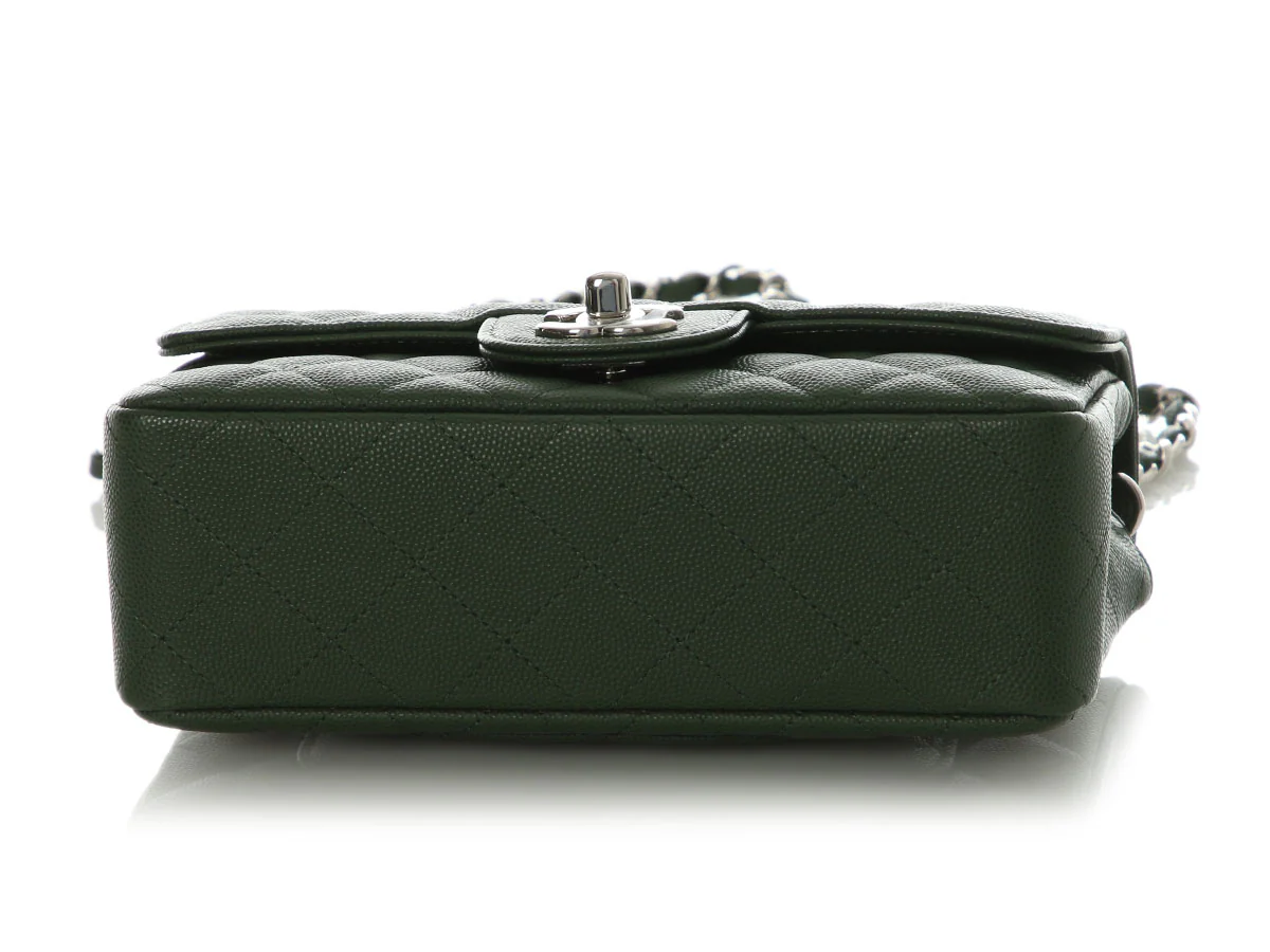 Chanel Mini Dark Green Quilted Caviar Classic - Image 8