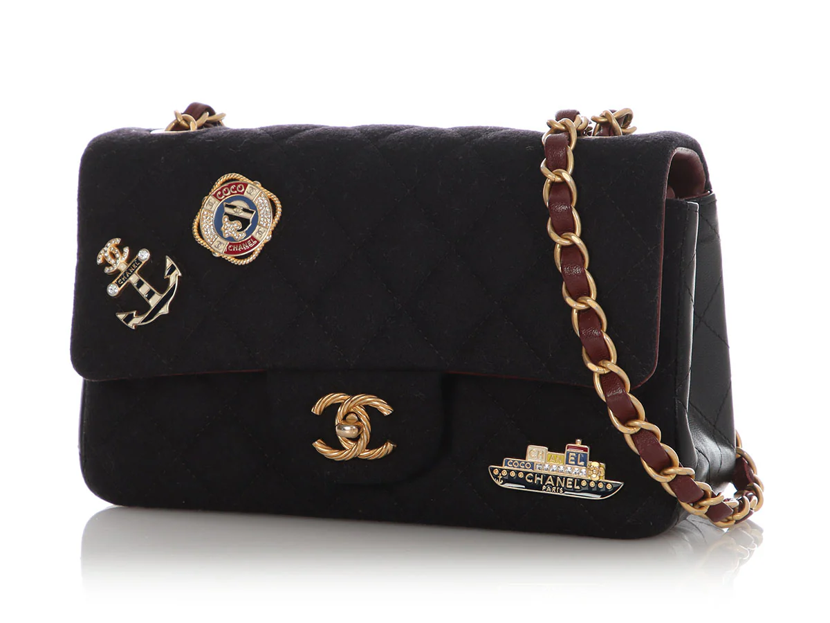 Chanel Mini Dark Navy Quilted Felt Paris-Hamburg Charms Rectangular Flap - Image 3
