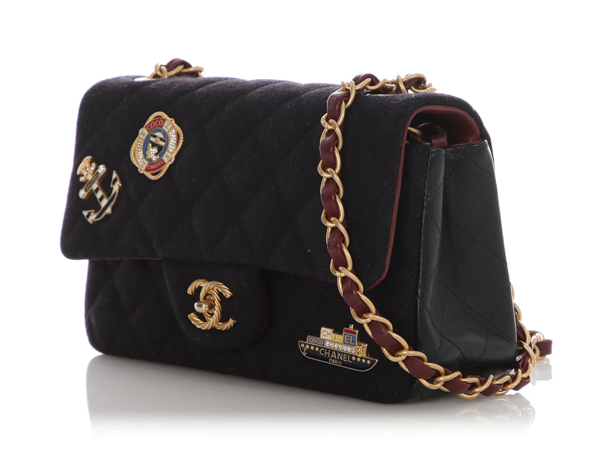 Chanel Mini Dark Navy Quilted Felt Paris-Hamburg Charms Rectangular Flap - Image 4