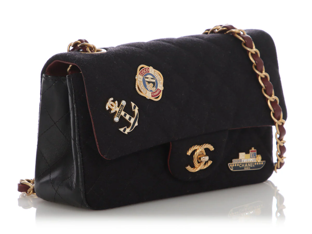 Chanel Mini Dark Navy Quilted Felt Paris-Hamburg Charms Rectangular Flap - Image 6