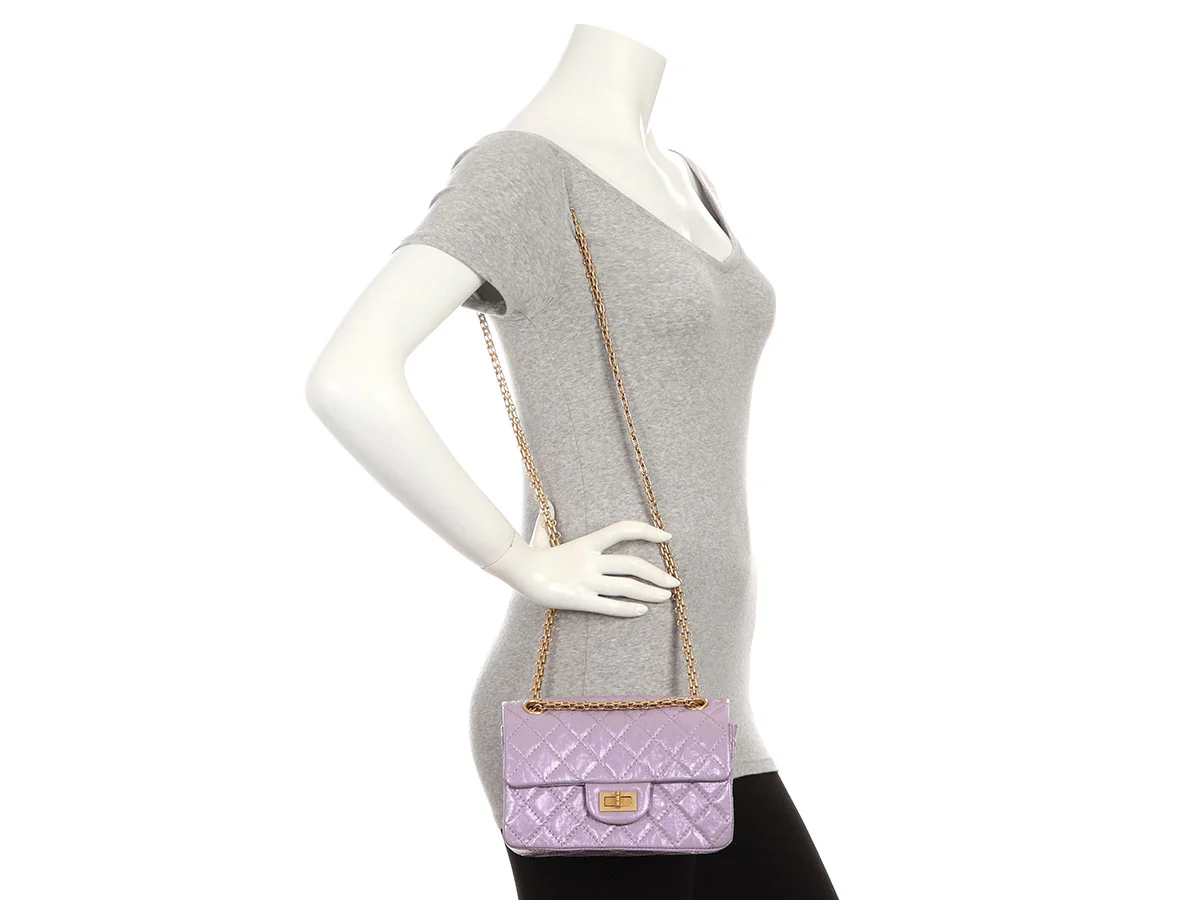 Chanel Mini Glittered Lilac Quilted Aged Calfskin Reissue - Image 11