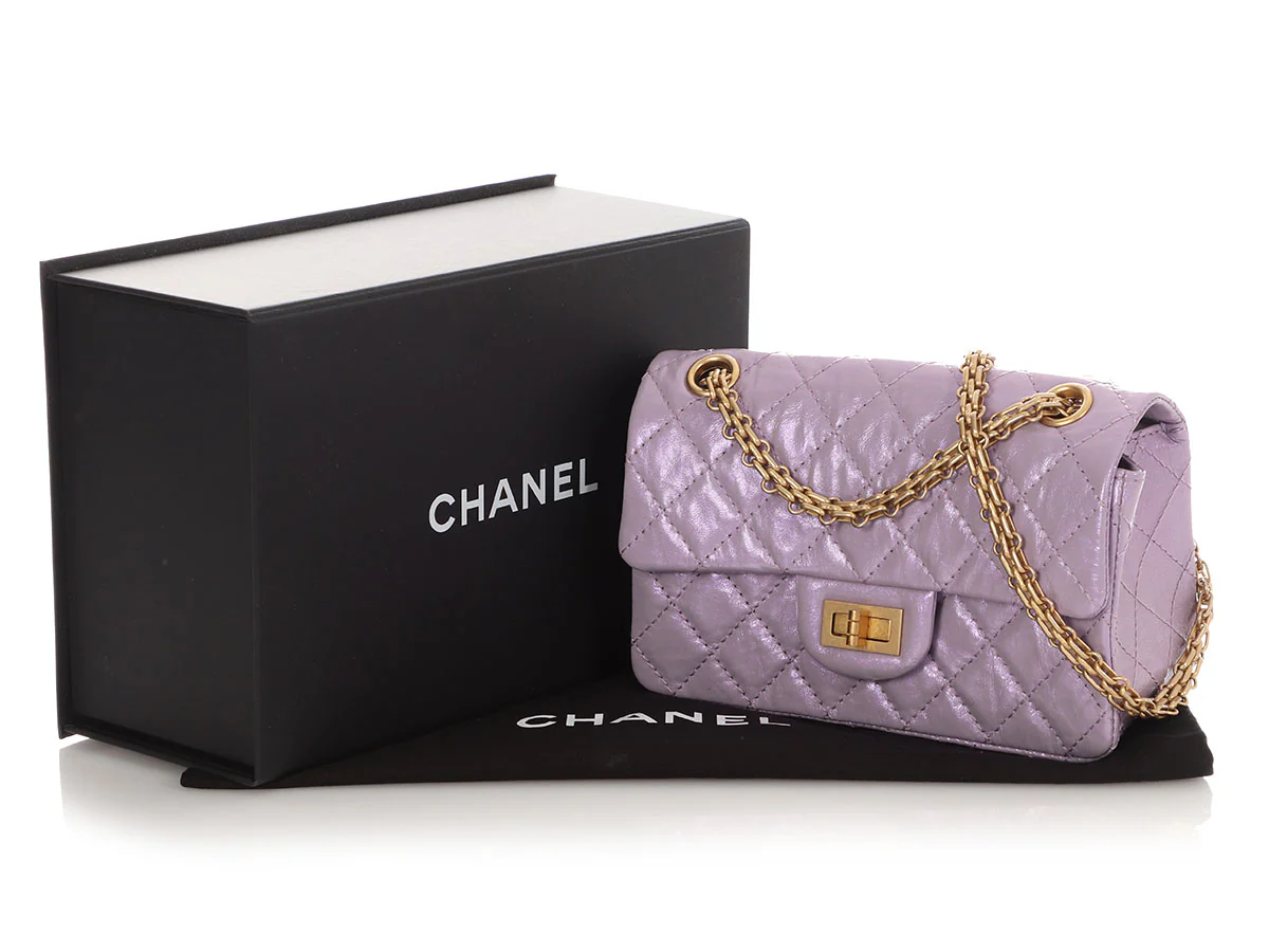 Chanel Mini Glittered Lilac Quilted Aged Calfskin Reissue - Image 3