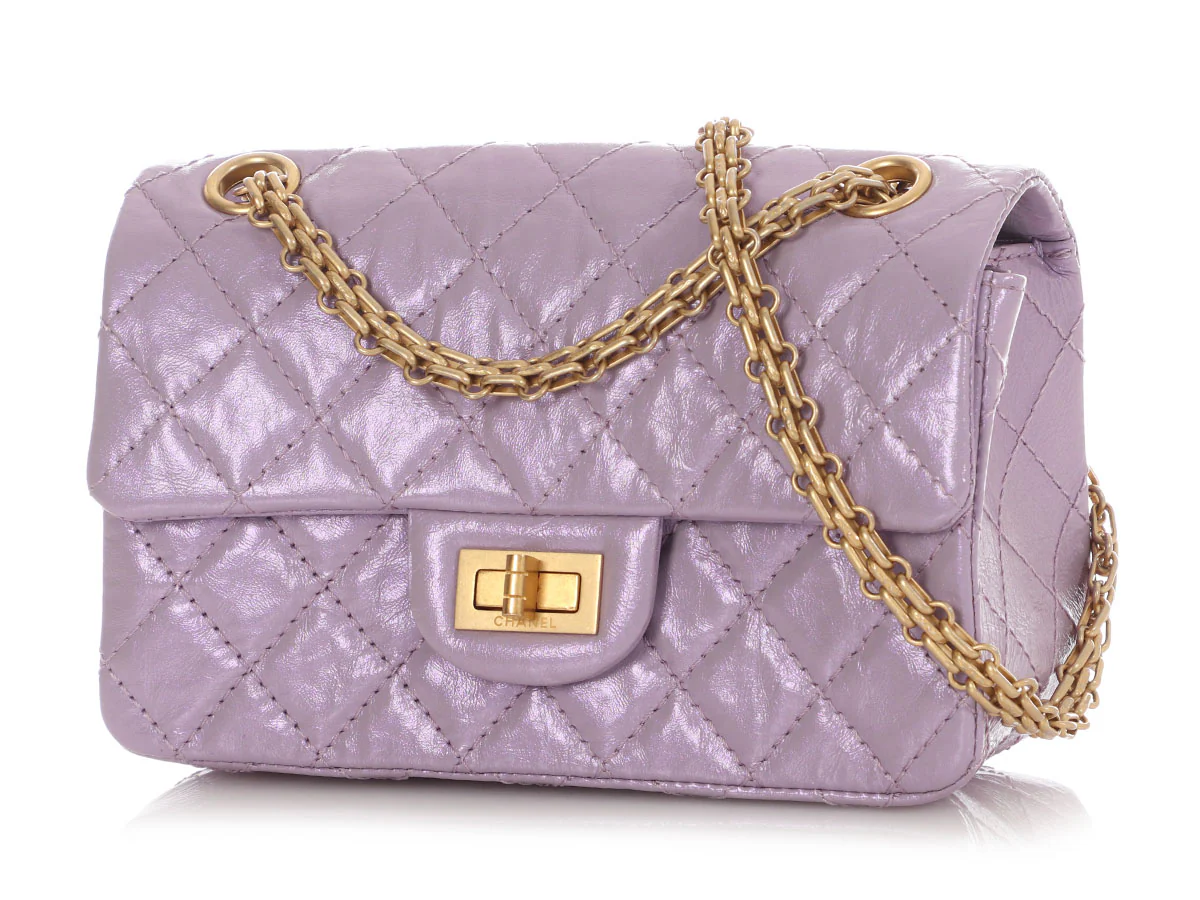 Chanel Mini Glittered Lilac Quilted Aged Calfskin Reissue - Image 4