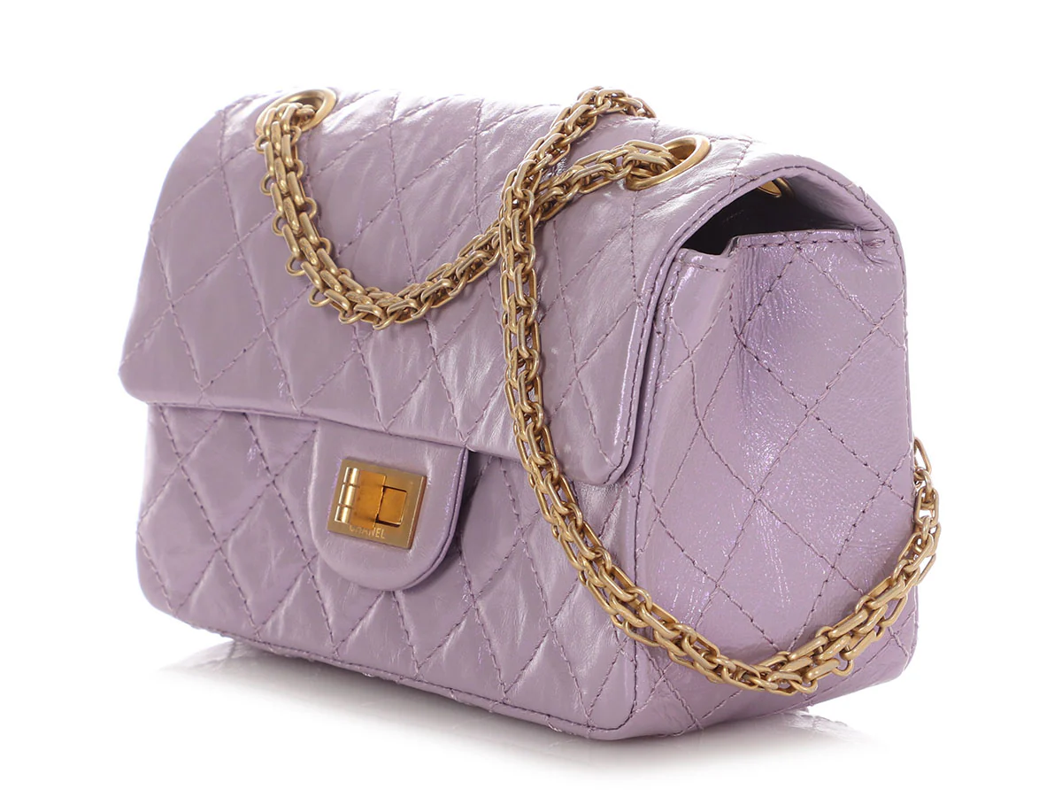 Chanel Mini Glittered Lilac Quilted Aged Calfskin Reissue - Image 5
