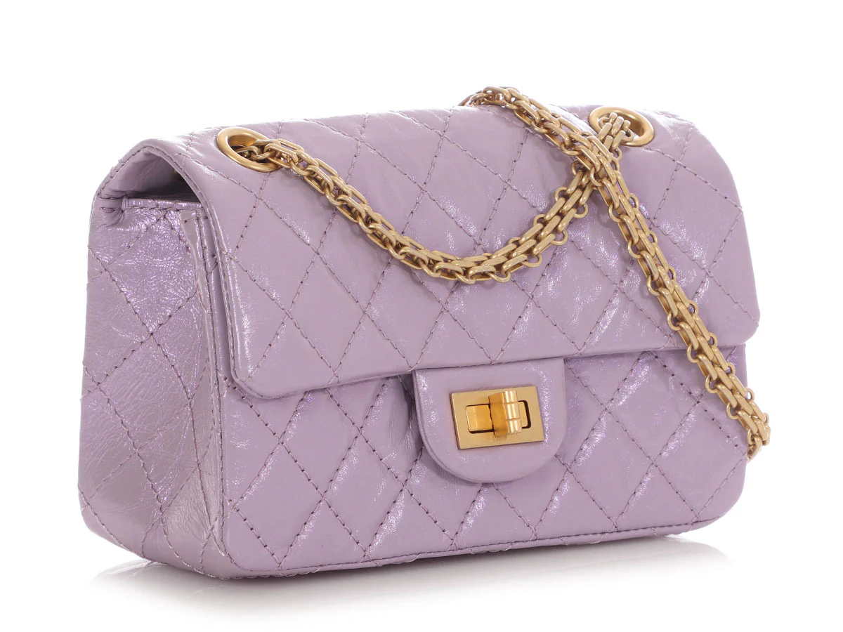 Chanel Mini Glittered Lilac Quilted Aged Calfskin Reissue - Image 7