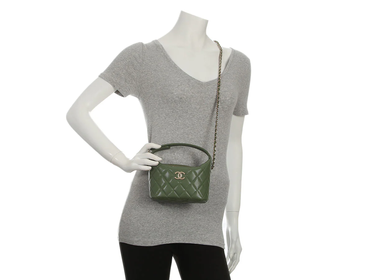 Chanel Mini Green Quilted Caviar Top Handle Bag with Chain - Image 10