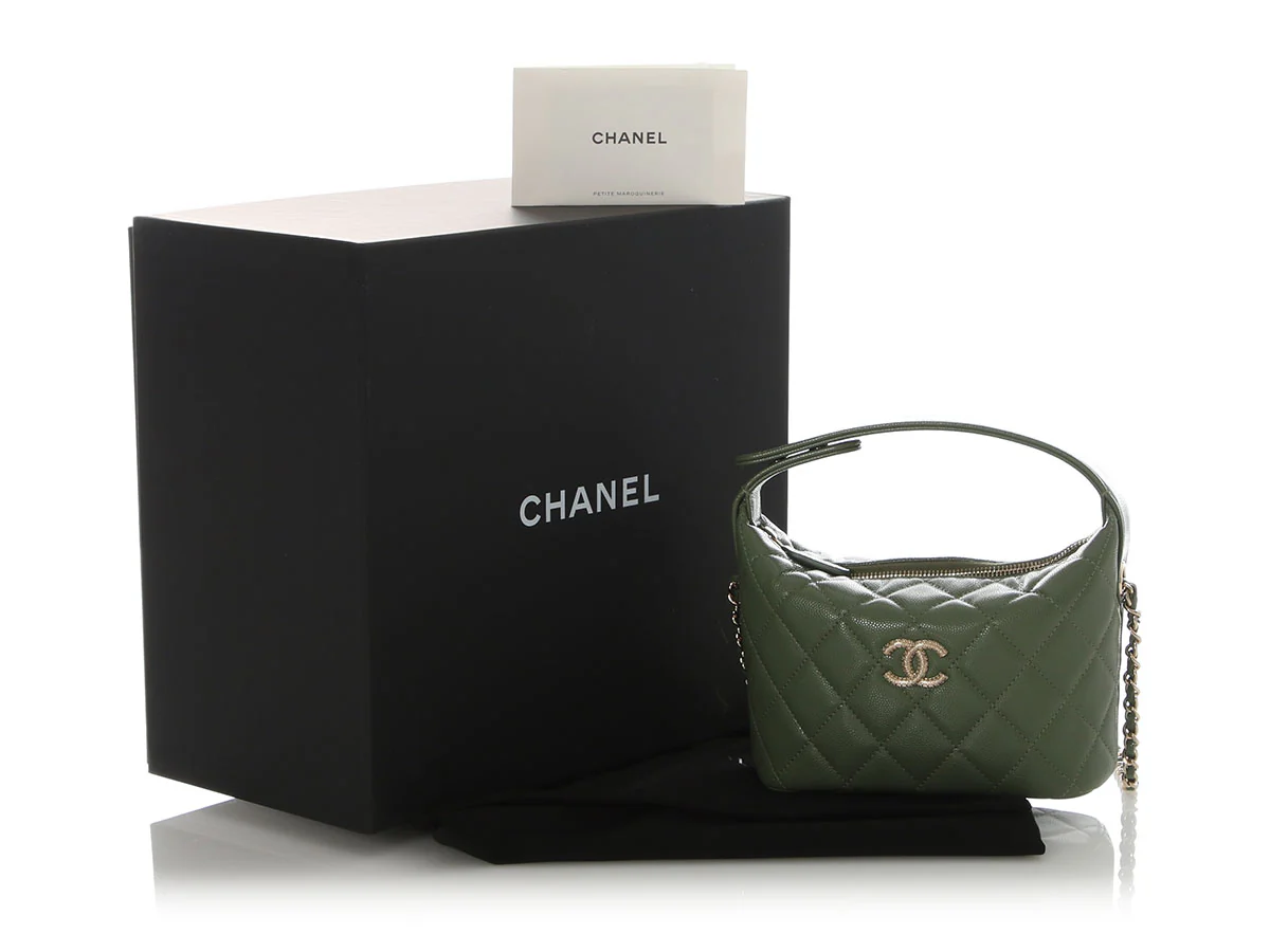 Chanel Mini Green Quilted Caviar Top Handle Bag with Chain - Image 2
