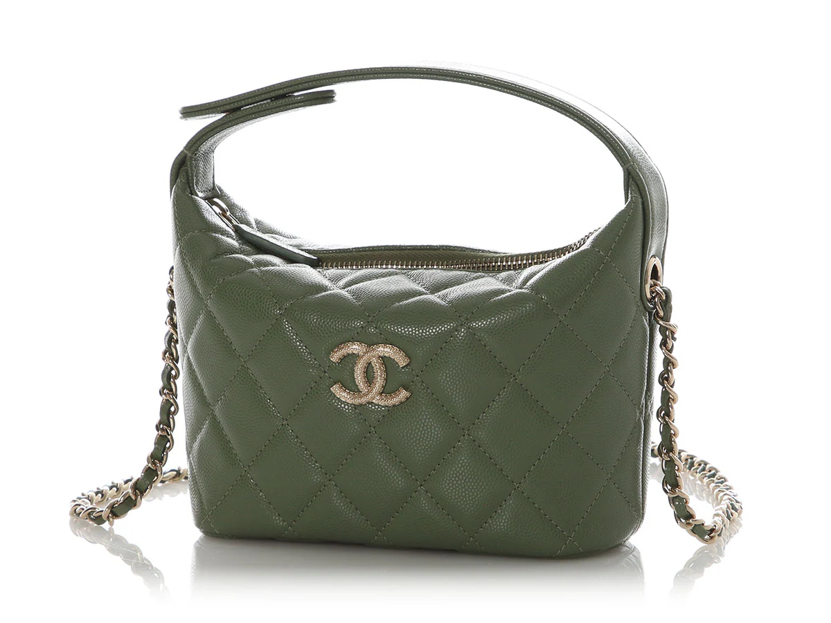 Chanel Mini Green Quilted Caviar Top Handle Bag with Chain - Image 3