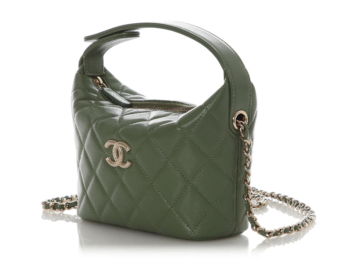 Chanel Mini Green Quilted Caviar Top Handle Bag with Chain - Image 4