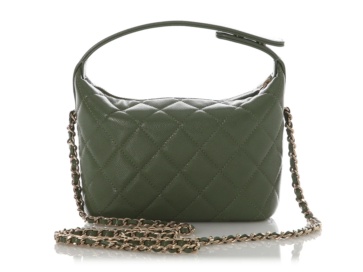 Chanel Mini Green Quilted Caviar Top Handle Bag with Chain - Image 5