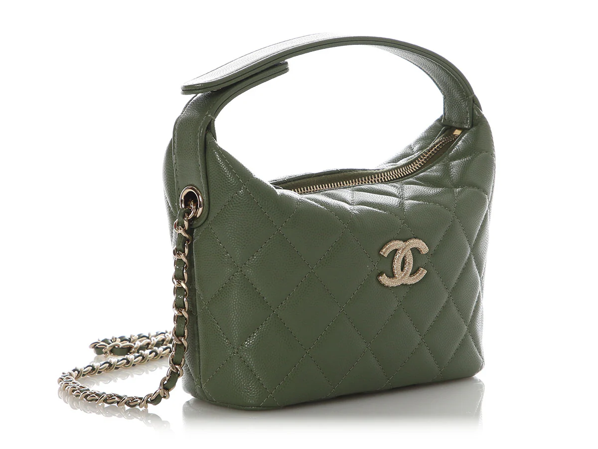 Chanel Mini Green Quilted Caviar Top Handle Bag with Chain - Image 6