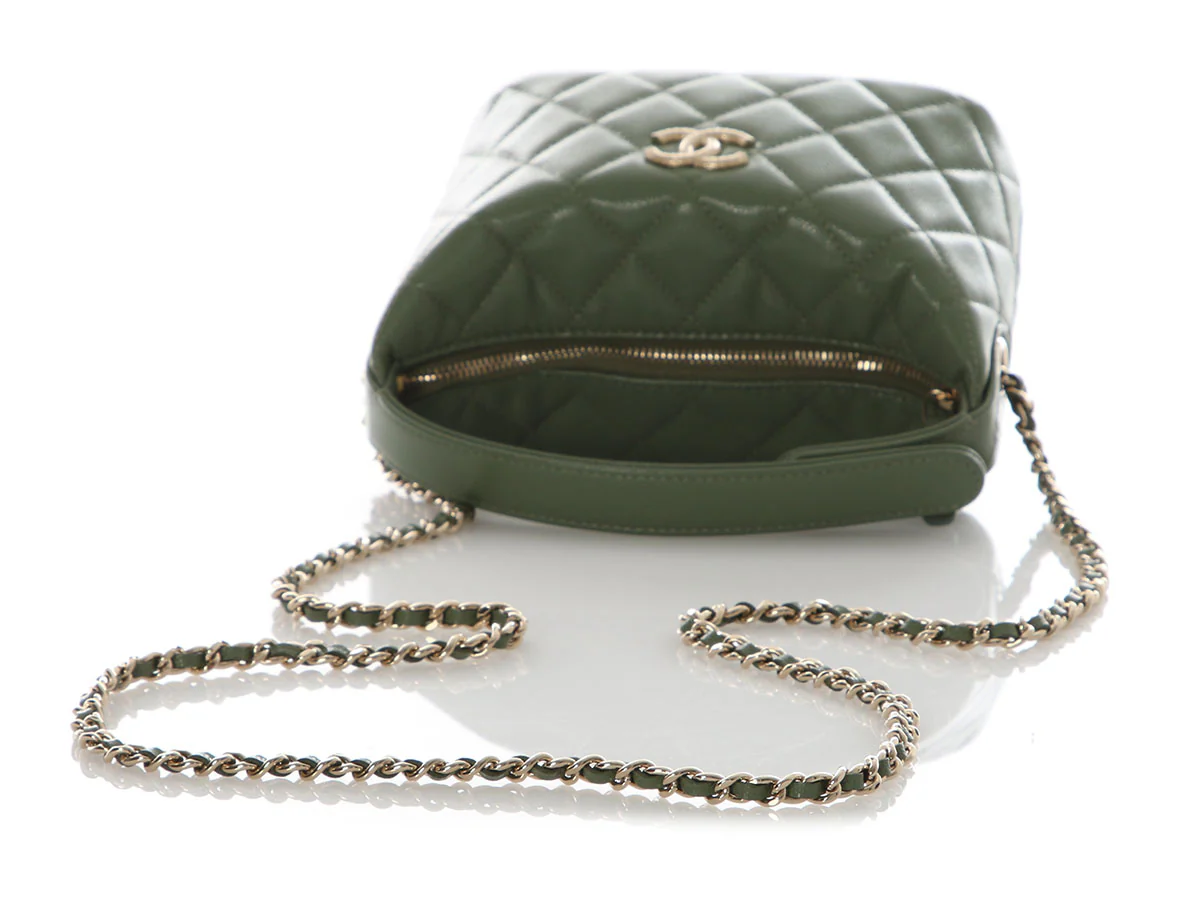 Chanel Mini Green Quilted Caviar Top Handle Bag with Chain - Image 8
