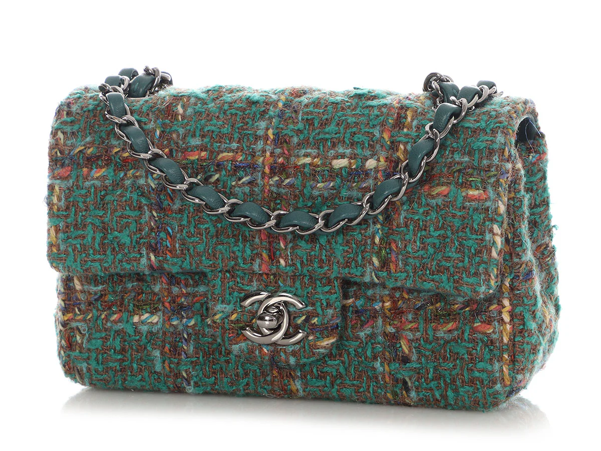 Chanel Mini Green Tweed Classic - Image 4
