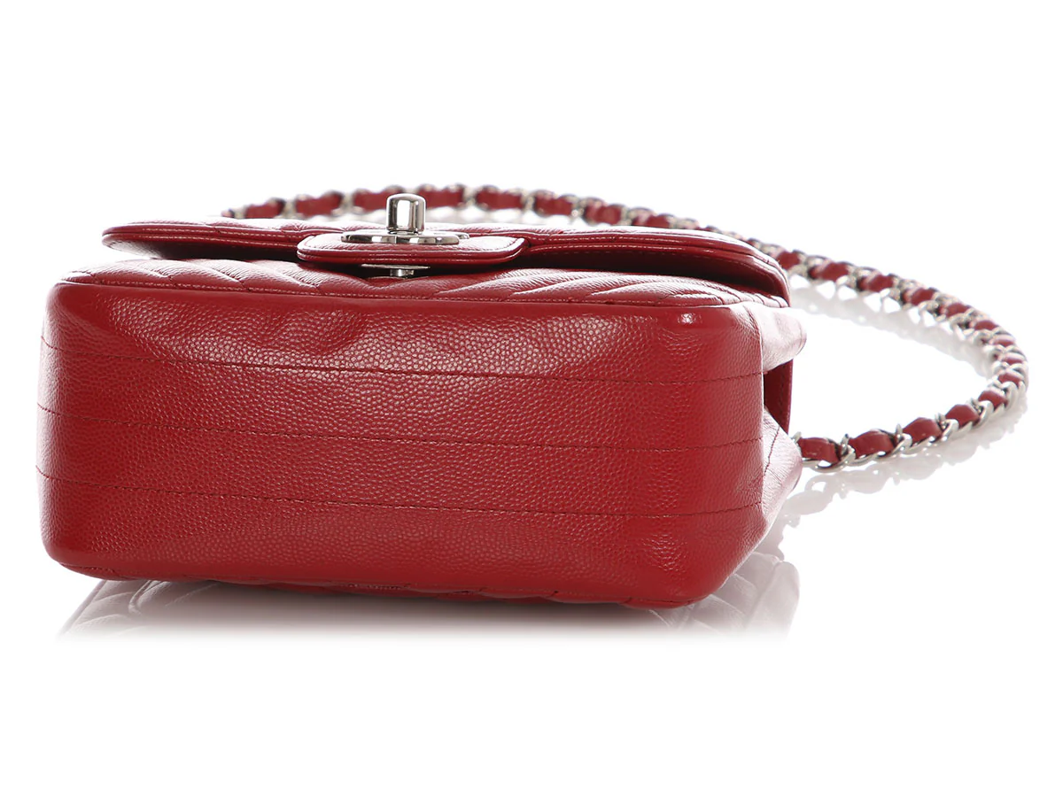 Chanel Mini Red Chevron-Quilted Caviar Classic - Image 7